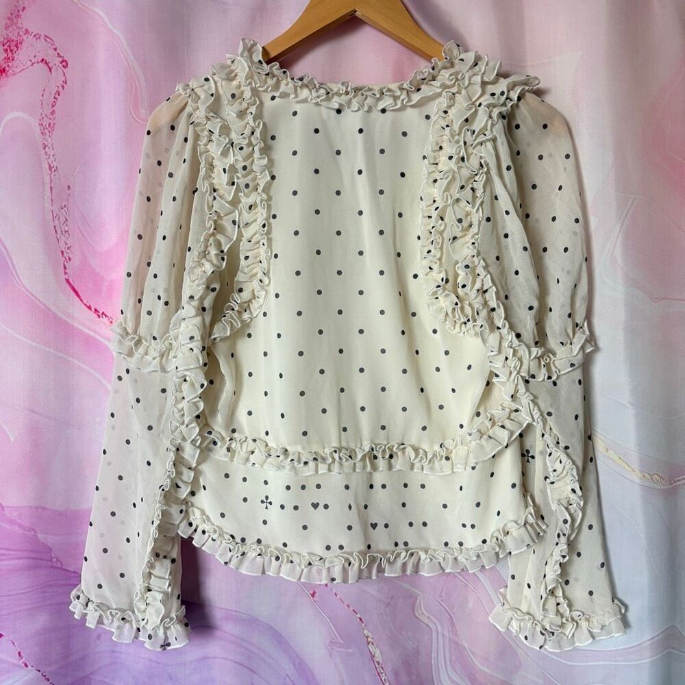 Koche M Cream Polka Dot Sheer Blouse Preppy Luxury Coastal Boardwalk Old Money - Picture 2 of 12